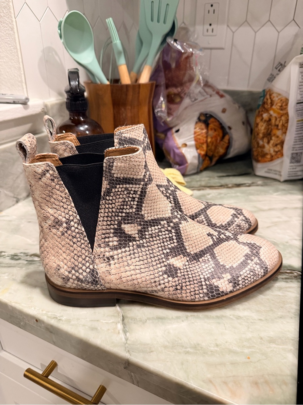 Lucky Brand Women's Snake-Print Chelsea Booties - Taupe & Black